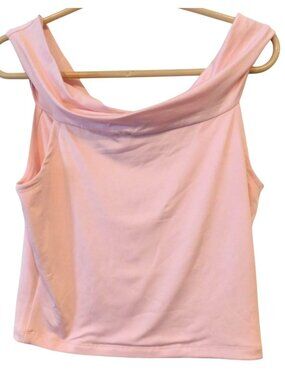 Women Honey Peach Cropped Tank Top Sz L Sleeveless Cowl Neck Soft Stretch Shirt